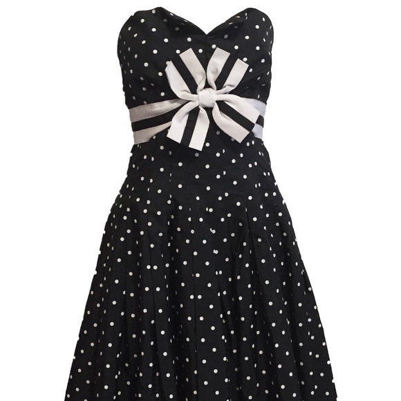 Vintage Victor Costa Navy & White Polka Dot Cocktail Dress - Picture 2 of 10